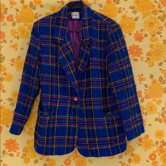 Vintage 90s Blue Purple Plaid Funky Blazer - Picture 8 of 8